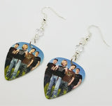 Nickelback Group Photo Guitar Pick Earrings with Clear Swarovski Crystals