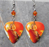Nickelback's Chad Kroeger Guitar Pick Earrings with Fire Opal Swarovski Crystals