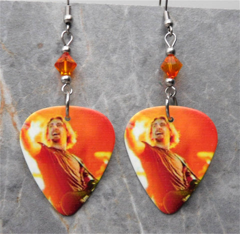 Nickelback's Chad Kroeger Guitar Pick Earrings with Fire Opal Swarovski Crystals