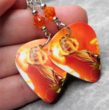 Nickelback's Chad Kroeger Guitar Pick Earrings with Fire Opal Swarovski Crystals