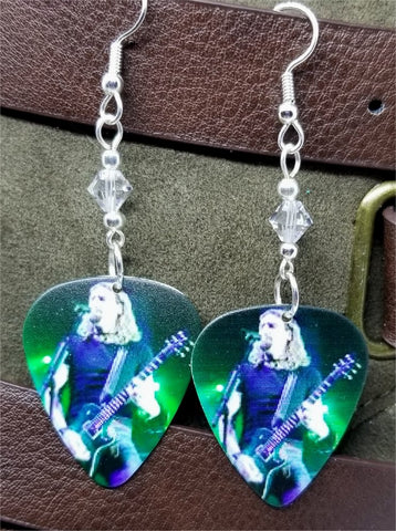 Nickelback Chad Kroeger Guitar Pick Earrings with Clear Swarovski Crystals