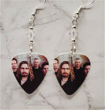 Nickelback Group Picture Guitar Pick Earrings with Clear Swarovski Crystals