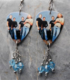 Nickelback Group Photo Guitar Pick Earrings with Aqua Swarovski Crystal Dangles