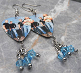 Nickelback Group Photo Guitar Pick Earrings with Aqua Swarovski Crystal Dangles