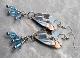 Nickelback Group Photo Guitar Pick Earrings with Aqua Swarovski Crystal Dangles