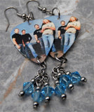 Nickelback Group Photo Guitar Pick Earrings with Aqua Swarovski Crystal Dangles