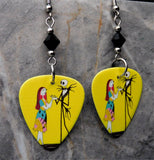 Jack Skellington and Sally The Nightmare Before Christmas Scene Guitar Pick Earrings with Black Swarovski Crystals