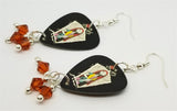 The Nightmare Before Christmas Sally Guitar Pick Earrings with Indian Red Swarovski Crystal Dangles