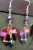 Kurt Cobain on Stage Guitar Pick Earrings With Fuchsia AB Swarovski Crystals