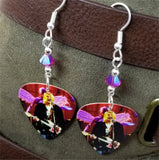 Kurt Cobain on Stage Guitar Pick Earrings With Fuchsia AB Swarovski Crystals