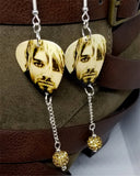 Nirvana Kurt Cobain Guitar Pick Earrings with Tan Pave Bead Dangles