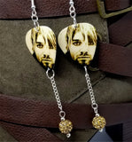 Nirvana Kurt Cobain Guitar Pick Earrings with Tan Pave Bead Dangles
