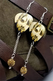 Nirvana Kurt Cobain Guitar Pick Earrings with Tan Pave Bead Dangles