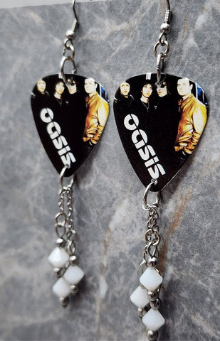 Oasis Guitar Pick Earrings with White Swarovski Crystal Dangles