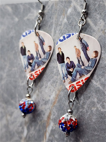 Oasis Guitar Pick Earrings with Red, White, and Blue Pave Bead Dangles