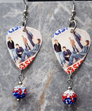 Oasis Guitar Pick Earrings with Red, White, and Blue Pave Bead Dangles
