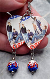 Oasis Guitar Pick Earrings with Red, White, and Blue Pave Bead Dangles