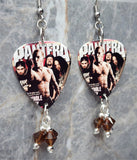 Pantera Magazine Cover Guitar Pick Earrings with Brown Swarovski Crystal Dangles