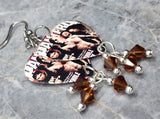 Pantera Magazine Cover Guitar Pick Earrings with Brown Swarovski Crystal Dangles