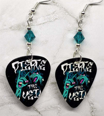 Pierce the Veil Guitar Pick Earrings with Teal Swarovski Crystals