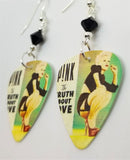 Pink The Truth About Love Guitar Pick Earrings with Black Swarovski Crystals