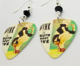 Pink The Truth About Love Guitar Pick Earrings with Black Swarovski Crystals