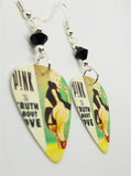Pink The Truth About Love Guitar Pick Earrings with Black Swarovski Crystals