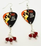 Pink The Truth About Love Tour Guitar Pick Earrings with Red Swarovski Crystal Dangles