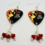 Pink The Truth About Love Tour Guitar Pick Earrings with Red Swarovski Crystal Dangles