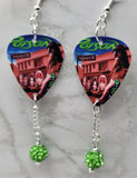 Poison Hollyweird Guitar Pick Earrings with Green Pave Bead Dangles
