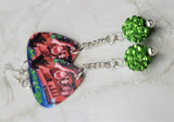 Poison Hollyweird Guitar Pick Earrings with Green Pave Bead Dangles