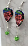Poison Hollyweird Guitar Pick Earrings with Green Pave Bead Dangles