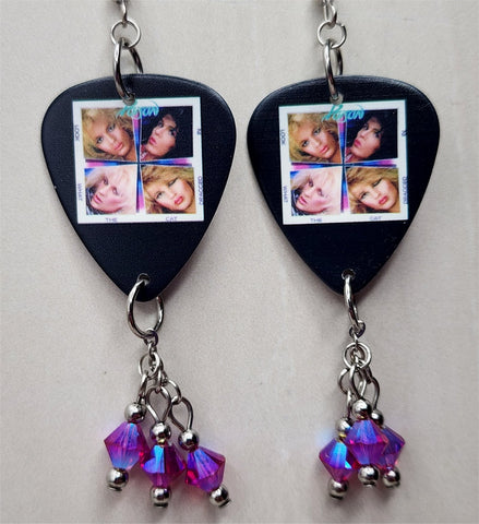 Poison Look What the Cat Dragged In Guitar Pick Earrings with Fuchsia ABx2 Swarovski Crystal Dangles