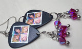 Poison Look What the Cat Dragged In Guitar Pick Earrings with Fuchsia ABx2 Swarovski Crystal Dangles