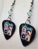 Poison Individual Pictures Guitar Pick Earrings with Green Swarovski Crystals