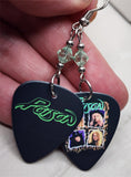 Poison Individual Pictures Guitar Pick Earrings with Green Swarovski Crystals