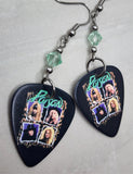 Poison Individual Pictures Guitar Pick Earrings with Green Swarovski Crystals
