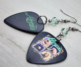 Poison Individual Pictures Guitar Pick Earrings with Green Swarovski Crystals