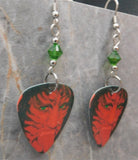 Poison Open Up and Say Ahh! Guitar Pick Earrings with Green Swarovski Crystals