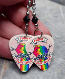 Fight For Your Right Pride Rainbow on a Chained Fist Guitar Pick Earrings with Black Swarovski Crystals
