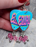Equal Pride Guitar Pick Earrings with Pink Swarovski Crystal Dangles