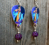 Prince on Stage Guitar Pick Earrings with Amethyst Purple Pave Bead Dangles