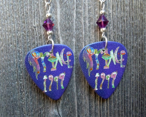Prince 1999 Guitar Pick Earrings with Amethyst Purple Swarovski Crystals