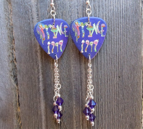Prince 1999 Guitar Pick Earrings with Purple Swarovski Crystal Dangles