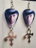 Prince Close Up Guitar Pick Earrings with Symbol Charm Dangles