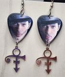 Prince Close Up Guitar Pick Earrings with Symbol Charm Dangles