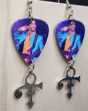 Prince on Stage Guitar Pick Earrings with Symbol Charm Dangles