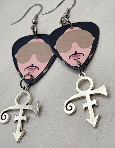 Prince HitnRun Phase Two Guitar Pick Earrings with Symbol Charm Dangles