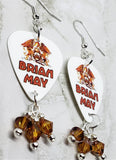 Queen Brian May Guitar Pick Earrings with Copper Swarovski Crystal Dangles