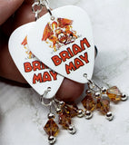 Queen Brian May Guitar Pick Earrings with Copper Swarovski Crystal Dangles